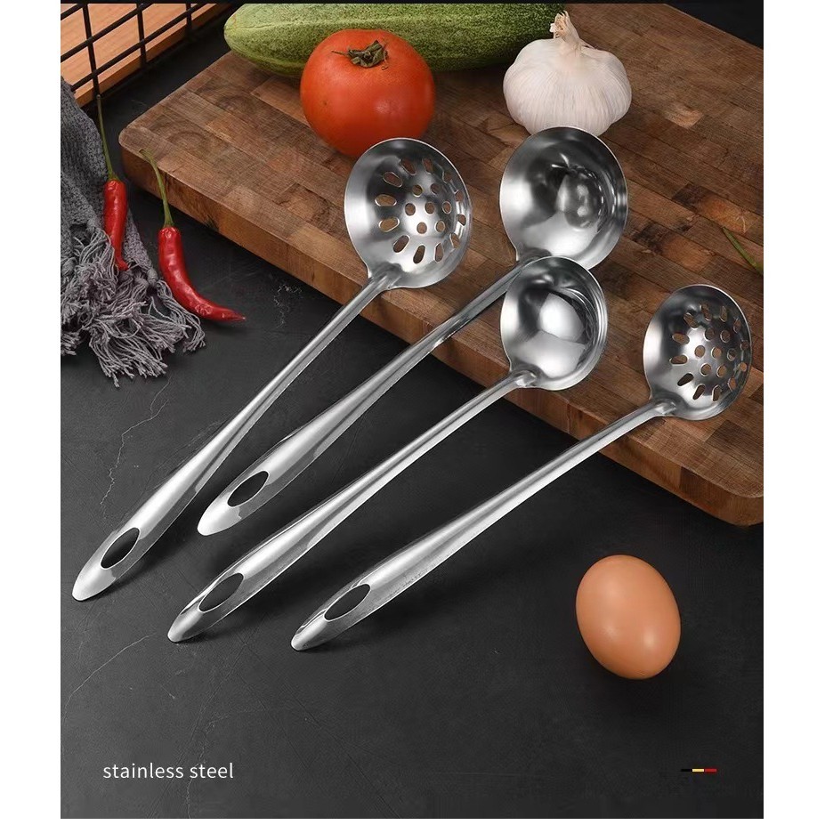 สแตนเลสด้ามยาวซุปเชลล์ช้อนหม้อไฟไม่มีแม่เหล็ก ครัวในครัวเรือน ช้อนหม้อไฟด้ามยาว ซุปซุปซุปซุปเครื่องมือทำอาหารรั่ว