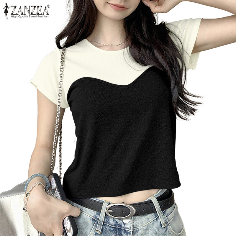 .getZANZEA สไตล์เกาหลีสำหรับผู้หญิง ลูกเรือนอกแบบ Raglan และงานปะตัดปะต่อที่โดดเด่น