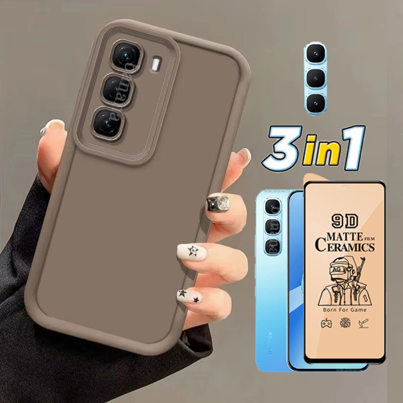 3in1 Infinix Hot 60 Pro Full Package เคสโทรศัพท์กันกระแทกสําหรับ Infinix Hot 60 Hot 60i เซรามิคกระจกนิรภัย + ฟิล์มเลนส์