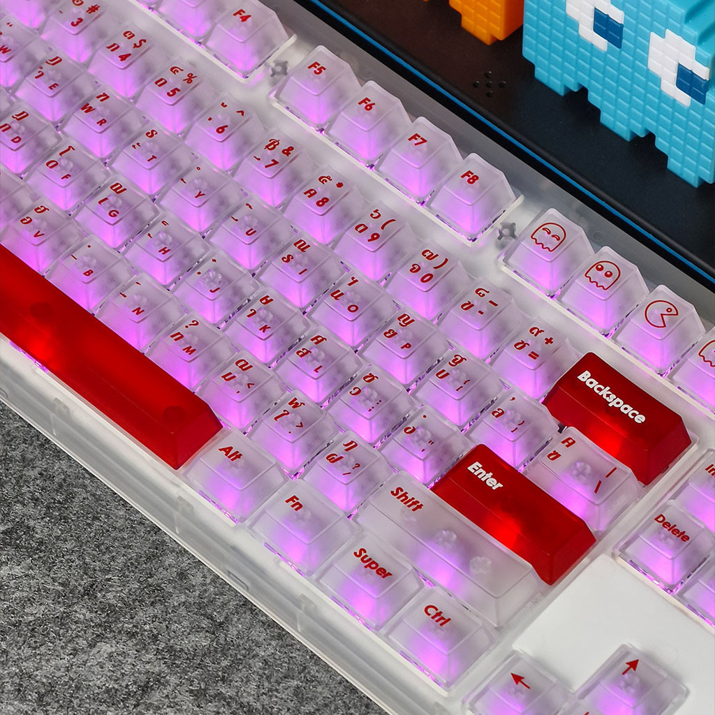 Thai Keycaps 130 คีย์โปรไฟล์เชอร์รี่ PC กระบวนการ UV ระบบส่งแสง Matte Feeling Creative สีแดงสีขาว Fo
