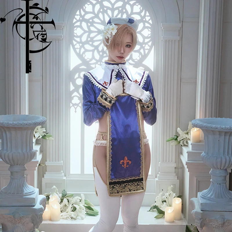 QY Anime Cosplay Fate Joan of Arc Costumes Jeanne D'Arc CosplayHalloween Costumes Nun Costume with H