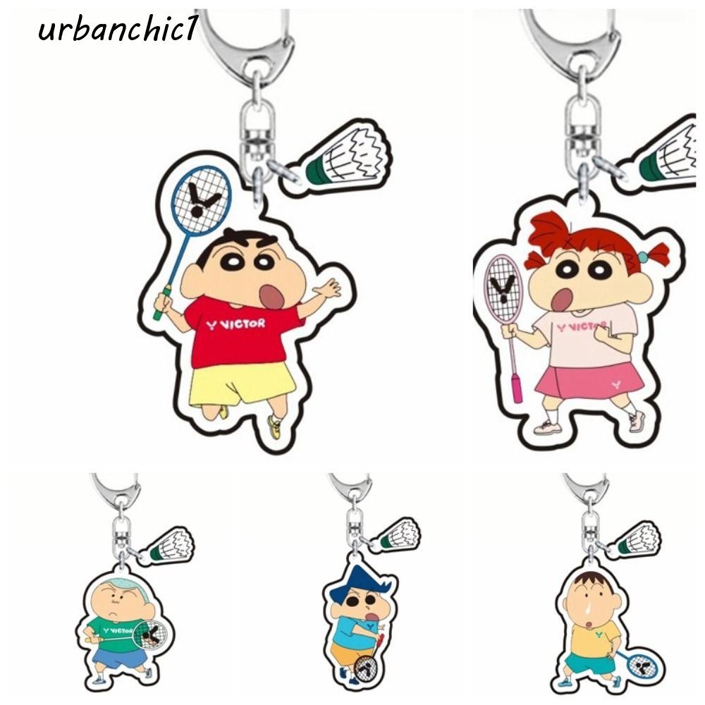 URBANCHIC พวงกุญแจแบดมินตัน, กระเป๋าสุนัขสาย Charm จี้เครยอนชินจัง, ธีมกีฬาสร้างสรรค์อะคริลิคการ์ตูนแบดมินตันพวงกุญแจกระเป๋าเป้สะพายหลัง