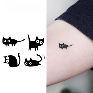 รอยสักชั่วคราวแมวดำ สำหรับนิ้วแขนและกระดูกคอดีไซน์เสมือนจริง…