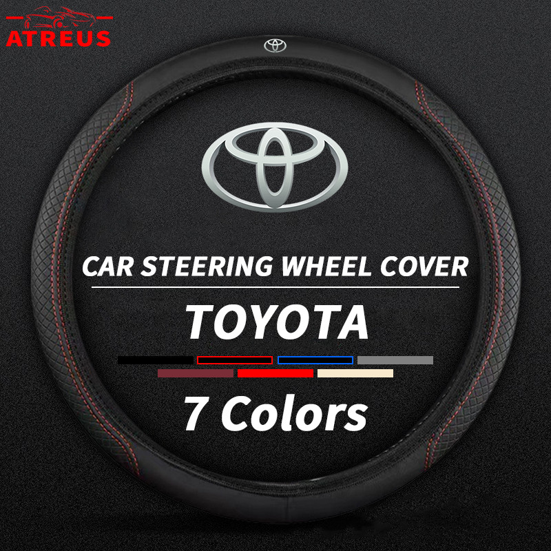 Toyota ปลอกหุ้มพวงมาลัยหนังนุ่ม สากล 38 ซม. ปลอกพวงมาลัยรถ ป้องกันลื่น หุ้มพวงมาลัยรถยนต์ สำหรับ Toyota Fortuner Camry Hilux Yaris Corolla Cross Revo Yaris ATIV Yaris Cross Veloz Prius Innova Hiace