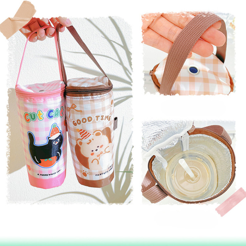 กระเป๋าใส่แก้วน้ำ เก็บความร้อน โดปามีน ถุงชานม มีหูหิ้ว พกพาสะดวก รูปร่างน่ารัก เก็บความเย็นได้ - รูปที่ 5