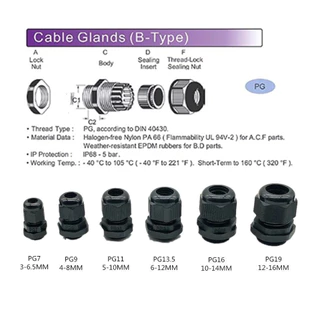 KOVEX เคเบิ้ลแกลน(สีดำ) PG21, PG19, PG16, PG13.5, PG11, PG9, PG7 (ขายแยกตัว) กันน้ำ Cable Glands ธันไฟฟ้า