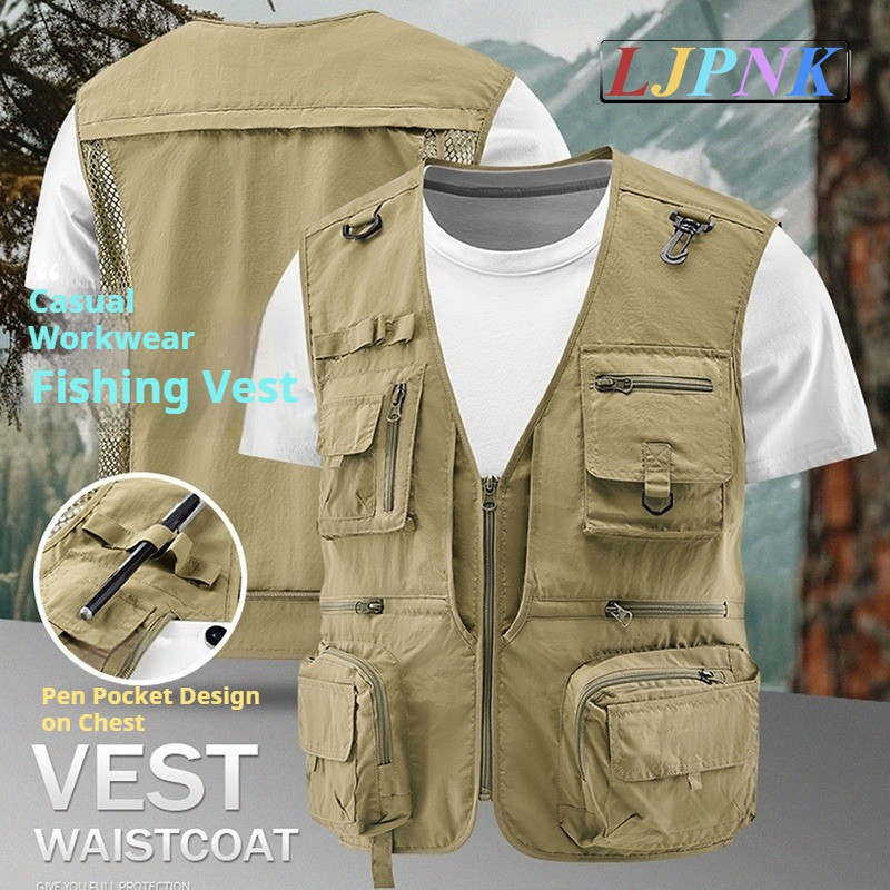 เสื้อกั๊กตกปลาสำหรับผู้ชาย - เสื้อแจ็คเก็ตแขนกุดมีหลากหลายกระเป๋า เหมาะสำหรับเดินป่า ตั้งแคมป์ และการถ่ายภาพ - รูปที่ 3