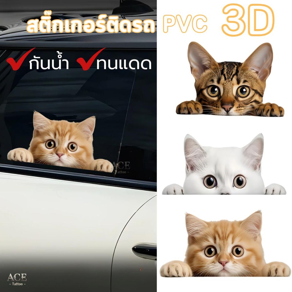 สติกเกอร์ติดรถ3d sticker สติ๊กเกอร์แมว การ์ตูนติดรถ ติดแอร์ ติดได้หลากหลาย ขนาด20ซม.ปิดรอยขีดข่วน
