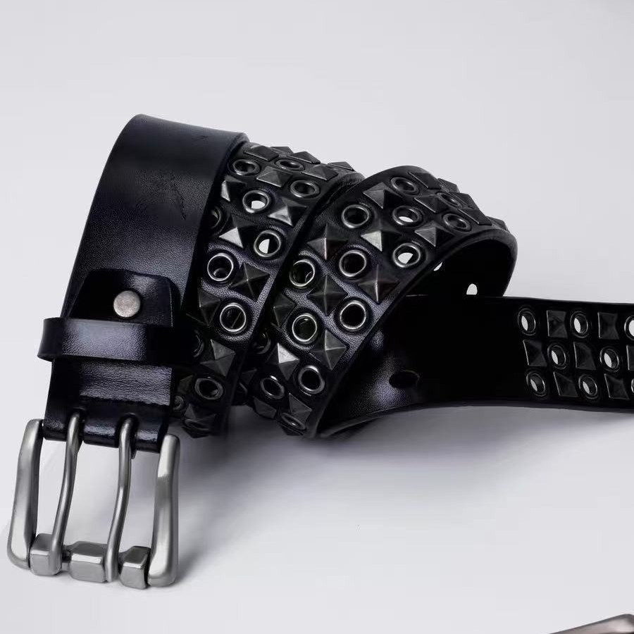 เข็มขัดหนังทนทานสำหรับงานหนัก Punk Rock Dark Vanguard Unisex