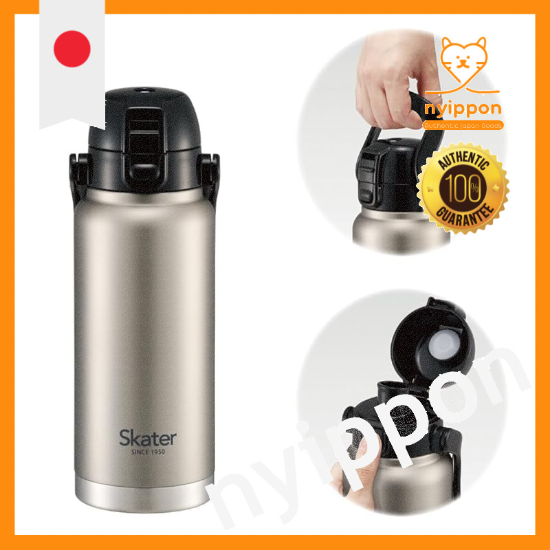 Skater Handle-On Stainless Steel Direct Bottle - Water Bottle Mug Bottle - Silver/Black - 800ml/1000