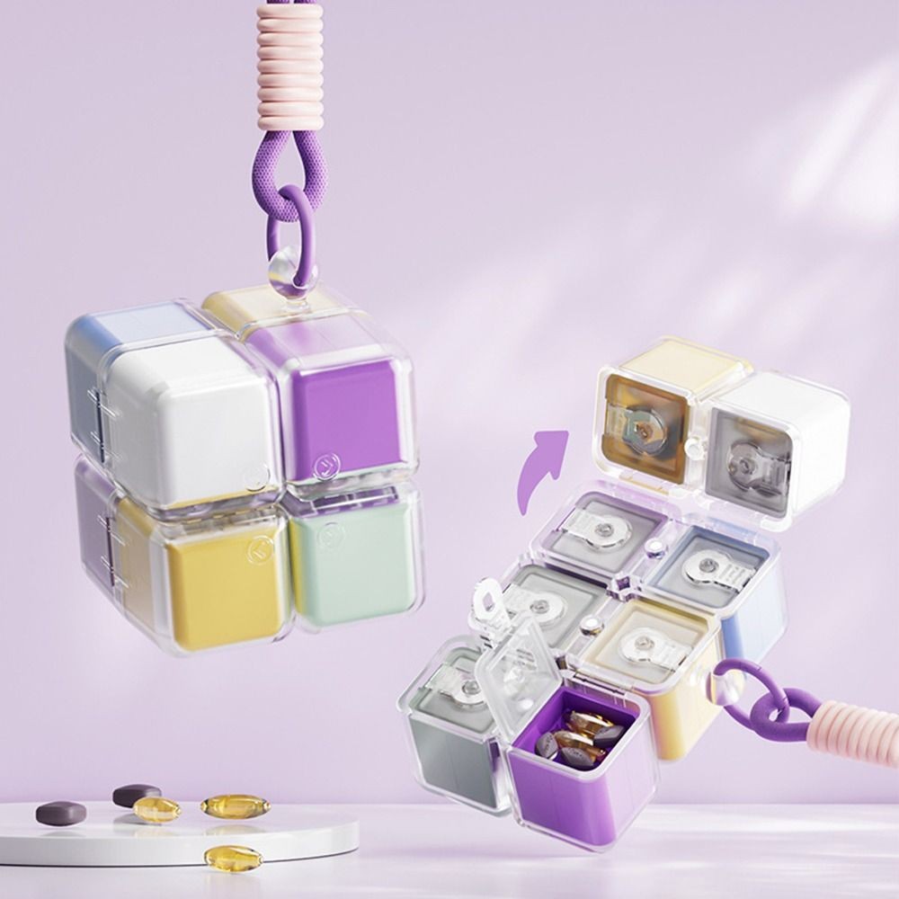 ROUSSIK Magic Cube กล่องยา,แม่เหล็ก 8 กริดเจ็ดวันยา,ตลก Moisture-Proof พร้อมเชือกเส้นเล็กปิดผนึก Pill Organizer สําหรับ Home & Travel