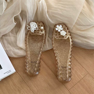 XIXITIAO รองเท้าส้นแบนโปร่งใส สไตล์สุภาพสตรี เหมาะสำหรับวันหยุดและสวมใส่ภายนอกในฤดูร้อน