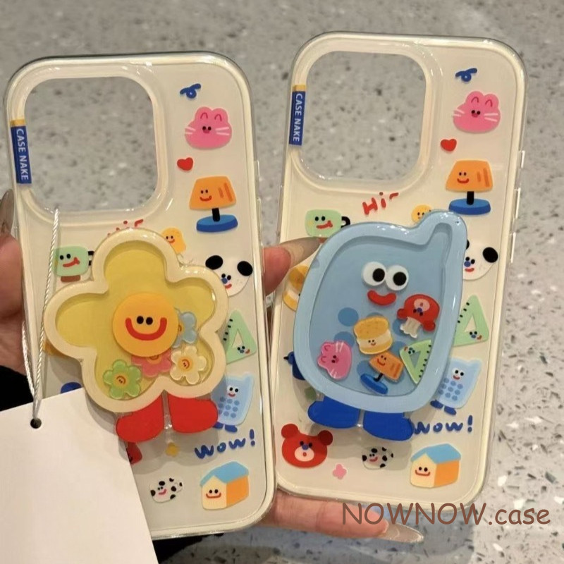 สําหรับ IPhone 16 15 14 13 12 11 Pro Max X XR Max 7 8 Plus การ์ตูนน่ารักดอกไม้เล็กๆคู่ 3D เดสก์ท็อปยืนโยกเพลงเคสโทรศัพท์ปกอ่อน