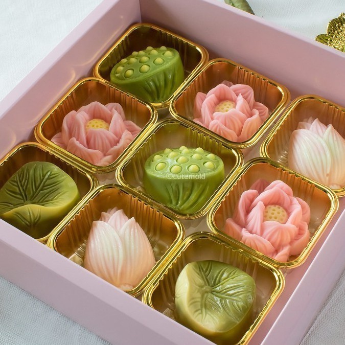 cutemold // คมชัด// แม่พิมพ์ฟองดอง  บัว ดอกบัว ชุด 4 ชิ้น