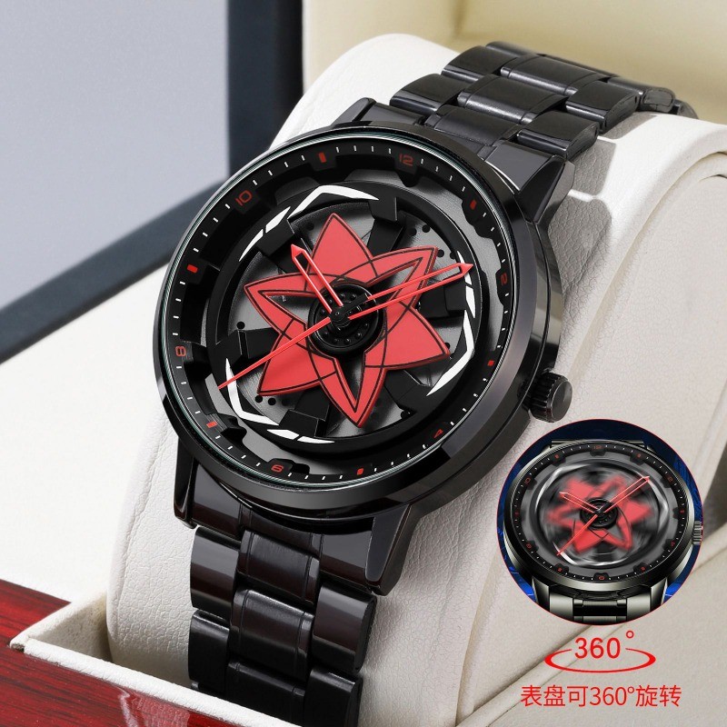 Kaleidoscope Sharingan Rotary Dial นาฬิกา 3D ญี่ปุ่นอะนิเมะ Dial Quartz นาฬิกาผู้ชายแบรนด์หรูกันน้ําแฟชั่นผู้ชายนาฬิกา