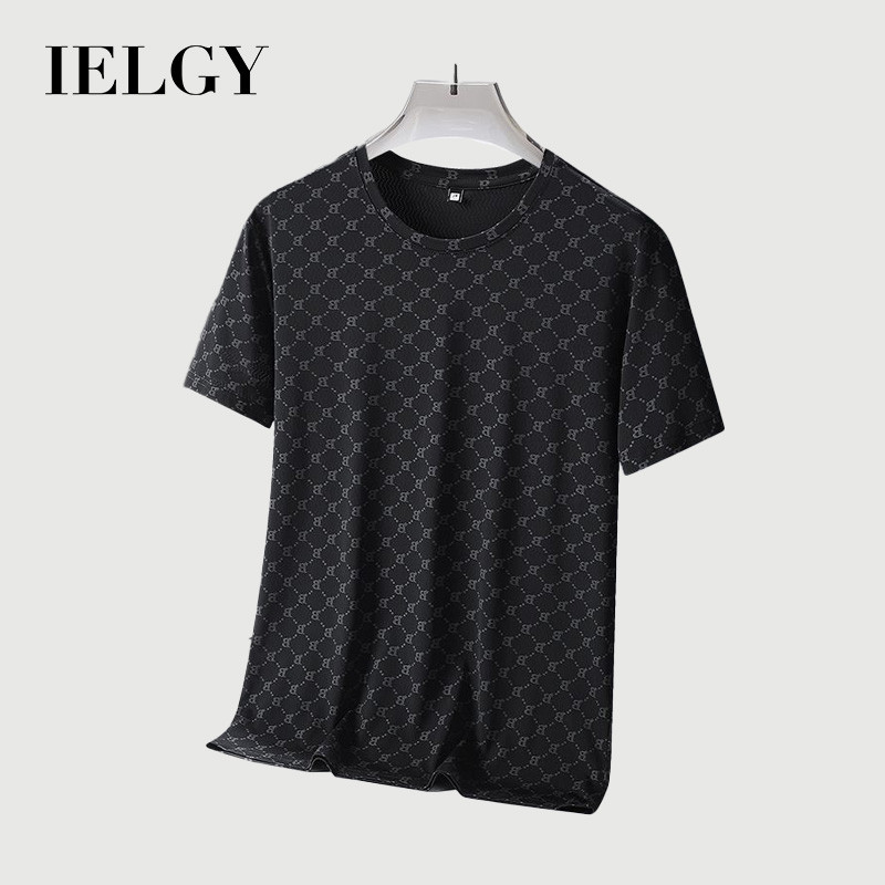IELGY ฤดูร้อนแขนสั้นเสื้อยืดผู้ชายใหม่ผ้าไหมน้ําแข็งพิมพ์ตัวอักษร