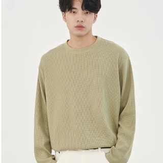 PROMAN วแขนยาววาฟเกอร์ผู้ชาย สีบริสุทธิ์ เสื้อยืด ทรงหลวมสไตล์เรียบง่าย ทรงเข้ารูปขั้นพื้นฐาน มีให้เลือกหลายสี ขนาดM-