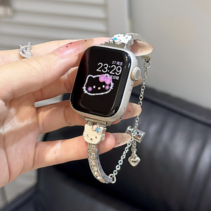 彩钻kt猫手镯式表带适用于iwatch789SE苹果10手表华为GT5小米9pro