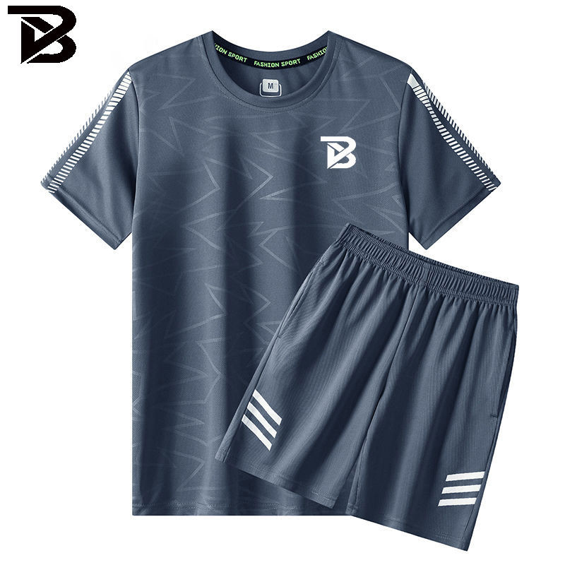 Live Welfare Style Thin Suit Men Ice Silk Quick-Drying เสื้อยืดแขนสั้นวิ่งออกกําลังกายรอบคอหลวม 8.24