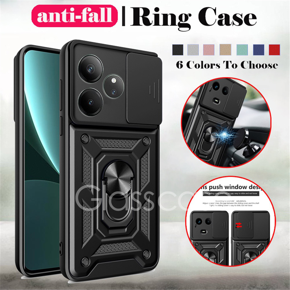 สําหรับRealme GT 6 7 pro 7T 7pro 6T GT6 GT6T GT7 GT7pro Neo 6 6se Neo6 Neo6se 2024 แหวนโลหะเคสโทรศัพท์วงเล็บStent Pushกล้องป้องกันฮาร์ดกลับกันกระแทกฝาครอบ