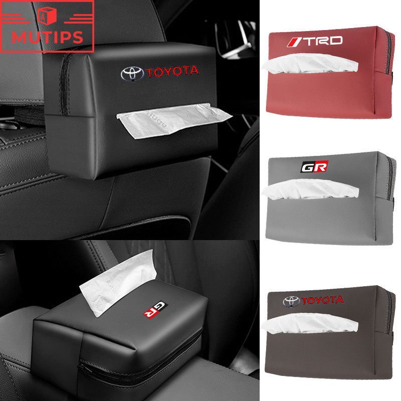Toyota กล่องใส่ทิชชู่ในรถ หนัง PU ใส่ของอเนกประสงค์ บังแดด เบาะหลัง GR TRD Prius Fortuner Corolla Cross CHR Camry Wish Vios Veloz Estima Sienta Yaris Ativ Altis Hilux Revo bZ4X Hiace