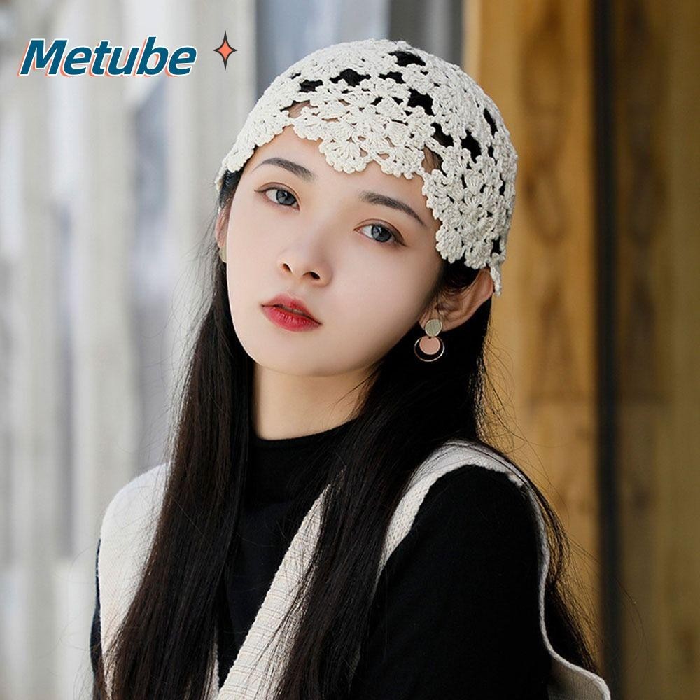 Metube หมวกถัก, Casual Flowers Beret Cap, Breathable Hollowed Out แฟชั่นฤดูร้อน Skullies หมวกผู้หญิง