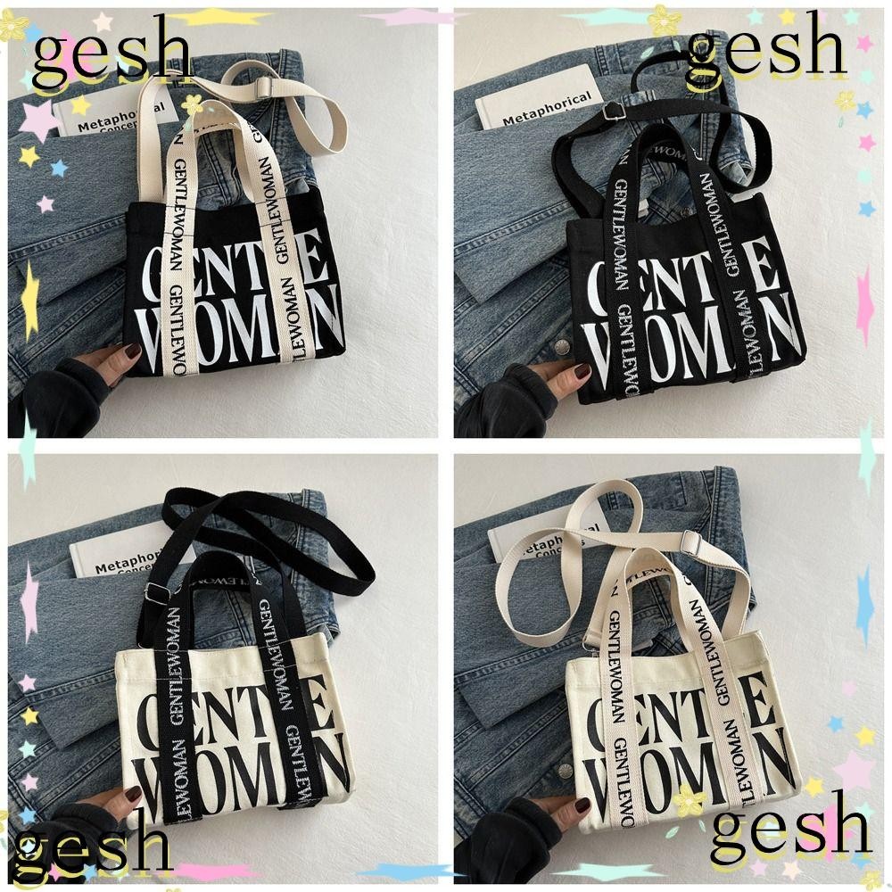 Gesh1 กระเป๋าถือพิมพ์ลาย GENTLEWOMAN สีดําและสีขาว Contrast Crossbody กระเป๋า, วรรณกรรมตัวอักษรภาษาอังกฤษทนทานและทนต่อการสึกหรอความจุขนาดใหญ่กระเป๋าเป้สะพายหลังไหล่เดี่ยวของขวัญ