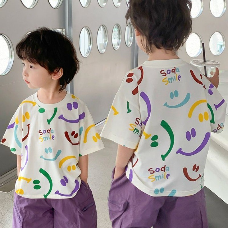 Boy Tshirt (10-37kg) แขนสั้นการ์ตูนพิมพ์ T เสื้อเกาหลีแฟชั่น Tie Dyed Kid Boy Top