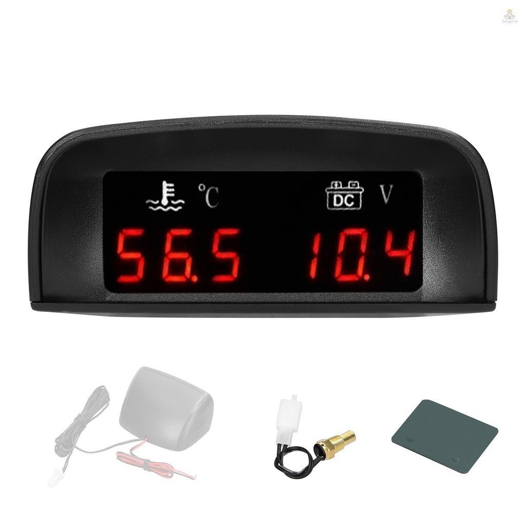 2 in 1 Universal Car Digital Gauge อุณหภูมิน้ําแรงดันไฟฟ้าเครื่องวัดโวลต์มิเตอร์ 9-36V พร้อม 1/8NPT Sensor สําหรับรถยนต์รถบรรทุก SUV RV