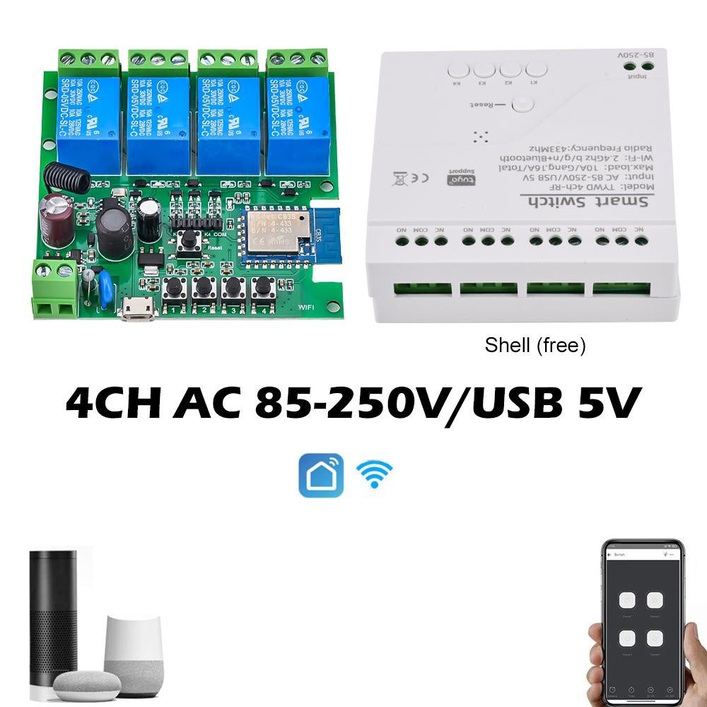 ✦Smart Wifi Motor Switch Module AC 85-250V 10A RF 433MHz Radio Remote Control 4 Channels Inching Rel