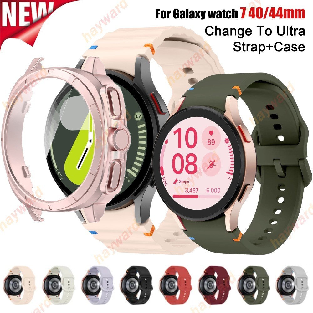 เปลี่ยนเคสอัลตร้า+สายนาฬิกาซิลิโคนต้นฉบับสําหรับ Samsung Watch 7 44 มม.40 มม.สายกีฬากันน้ํา + ฝาครอบกระจกสําหรับ Galaxy Watch 7 ไม่มีช่องว่างสร้อยข้อมือ