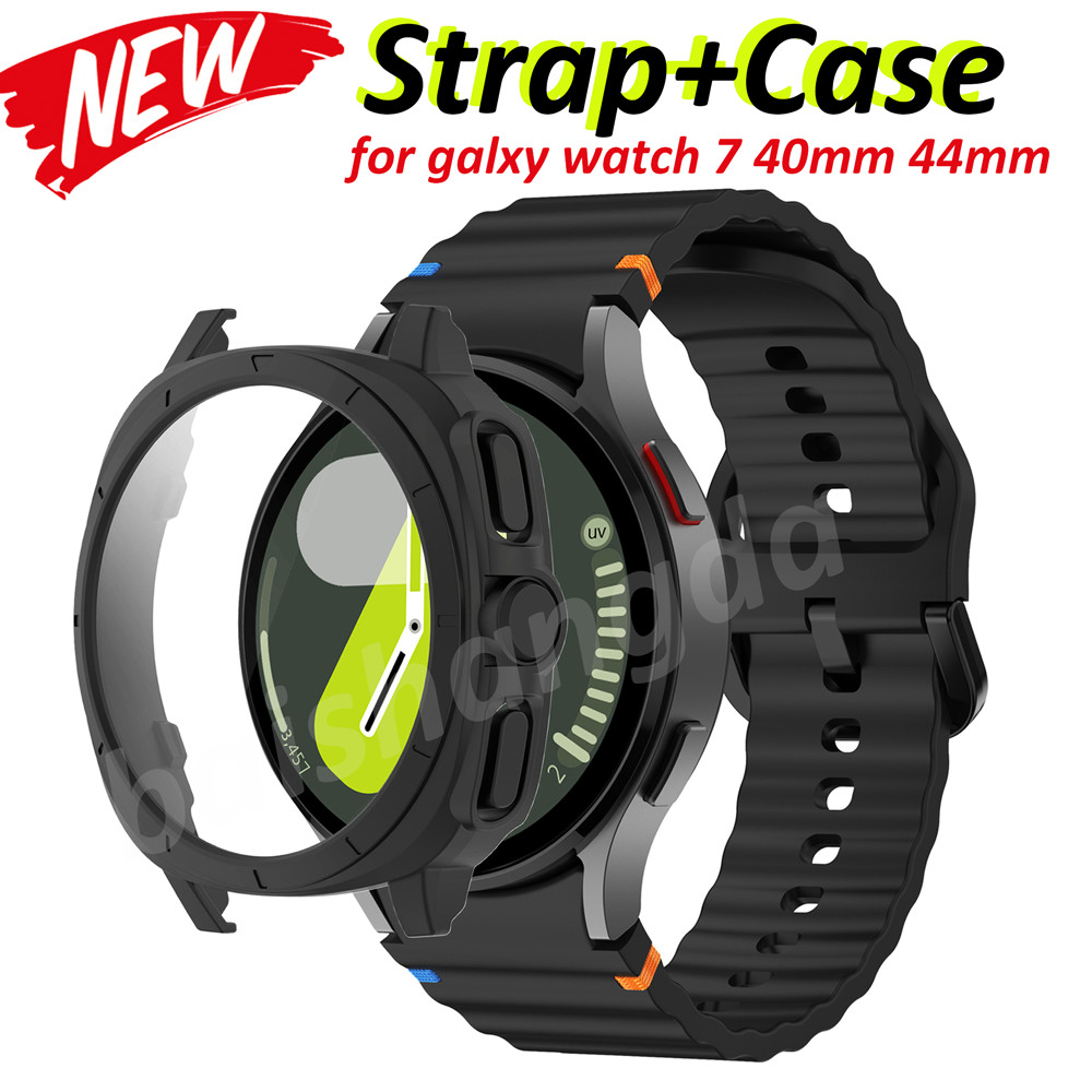 เคสป้องกัน + สายนาฬิกาอย่างเป็นทางการสําหรับ Samsung Watch 7 44 มม.40 มม.สายกีฬา + เคสกระจกสําหรับ Galaxy Watch 7