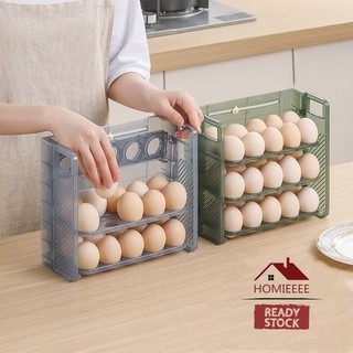 30 Eggs Storage Rack🔥Ready Stock🔥Auto Flip 3 Layers Egg Organizer Fridge 鸡蛋可翻转收纳盒