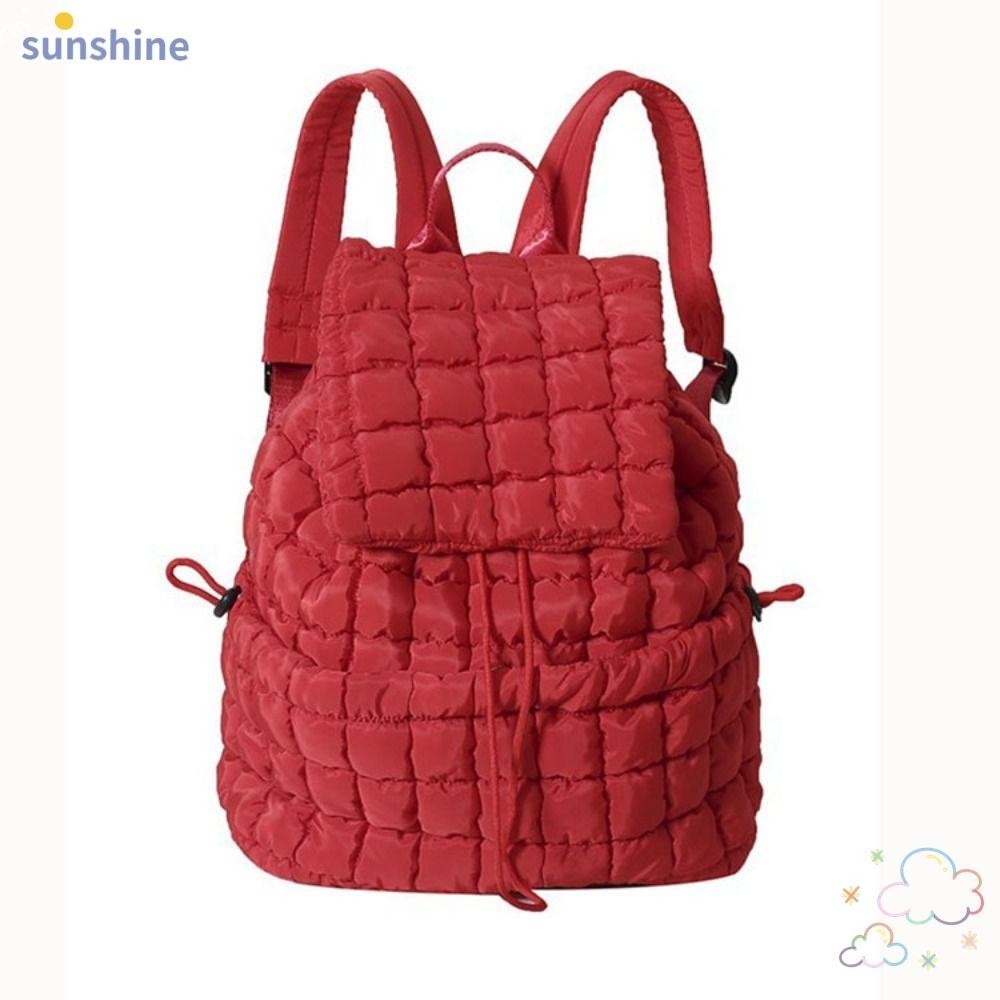 Ssunshine Women Down Backpack,กระเป๋าเป้สะพายหลังเดินทางลายสก๊อตความจุขนาดใหญ่,กระเป๋าถือสีทึบลําลอง Fluffy Quilted School Rucksack