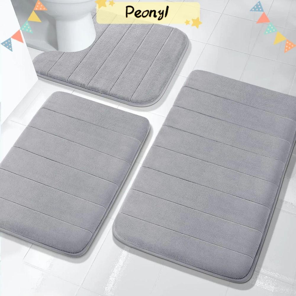 Pdony 3 ชิ้น/เซ็ตชุดเสื่ออาบน้ํา,การดูดซึมน้ําแห้งเร็วพรมปูพื้นห้องน้ํา,ไม่ลื่น|พรมนุ่มสีดําล้างทําความสะอาดได้สําหรับพื้นบ้าน
