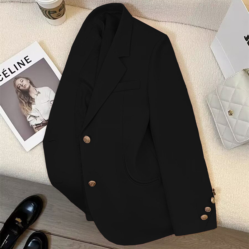 2024 autumn new black retro suit coat for women, British style design, all-match high-end small suit