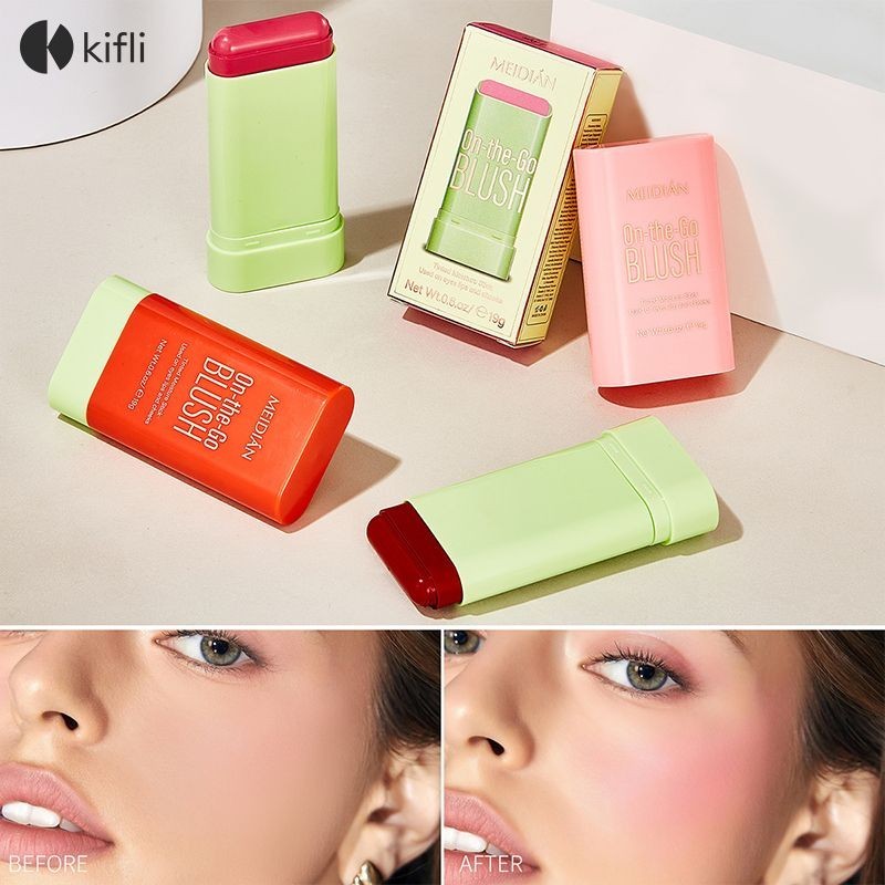 【kifli1】MEIDIAN บลัชออน แบบแท่ง เนื้อครีม ให้ความชุ่มชื้น กันน้ํา สีชมพู สีแดง สีส้ม-KI