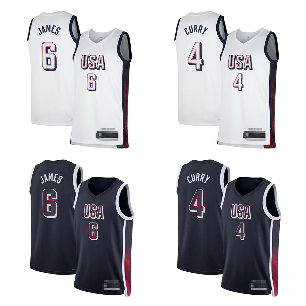 2024 เสื้อบาสเก็ตบอลทีมชาติอเมริกา USA James Jersey Curry Jersey ปัก