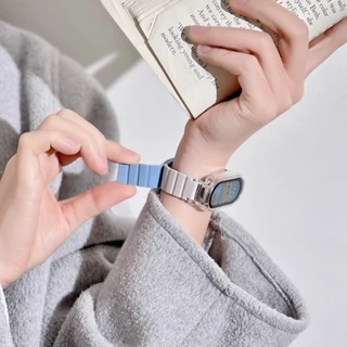 ซิลิโคนสายรัดห่วงแม่เหล็กพร้อมเคสสําหรับ เสี่ยวหมี่ For Mi band 10 9 8 7 6 5 4 3 สร้อยข้อมือซิลิโคนอ่อนวงปก