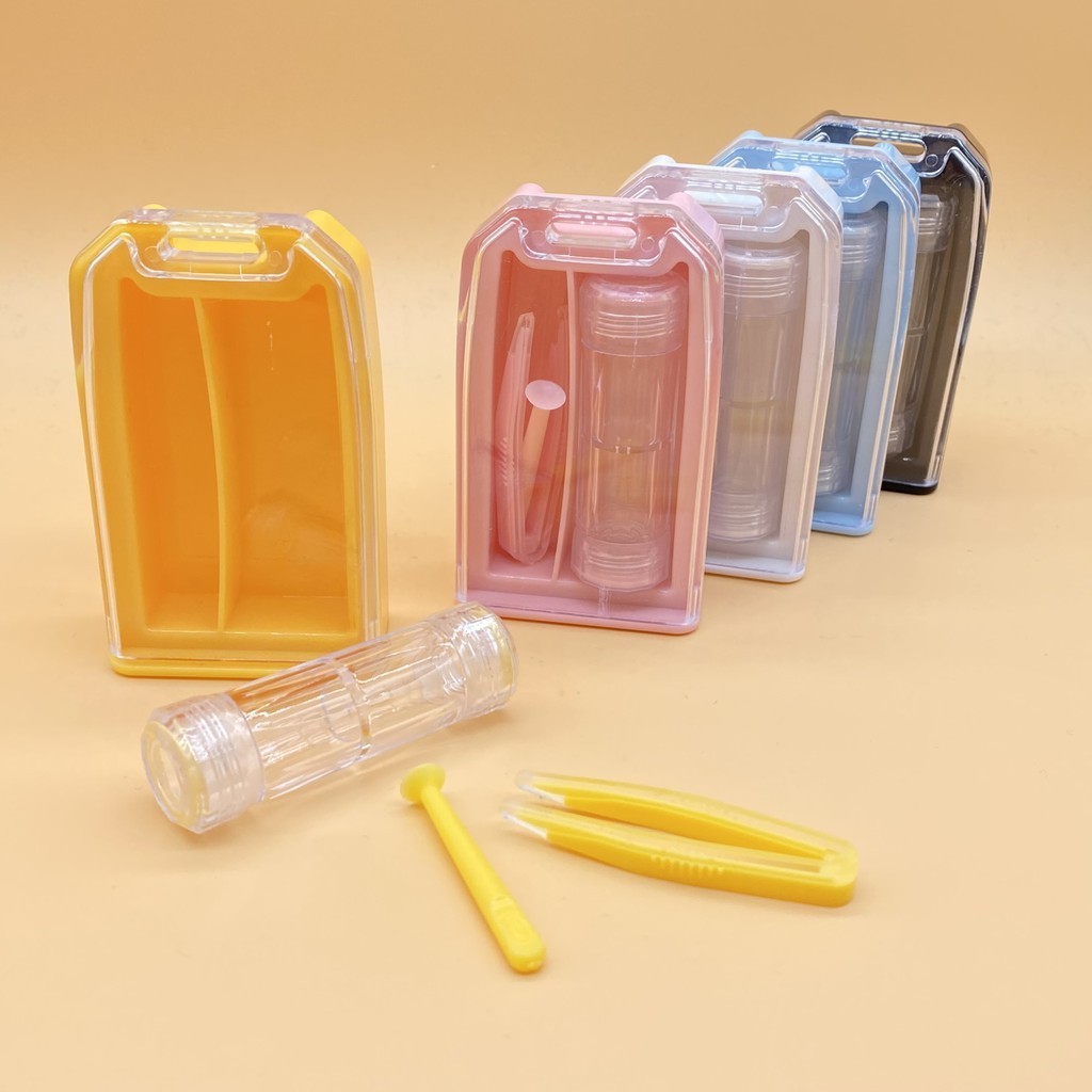 UYAAI ลูกอมสีครีมสีพิเศษสาวคอนแทคเลนส์กล่องมินิแบบพกพาคอนแทคเลนส์กรณีที่มีปากคีบ