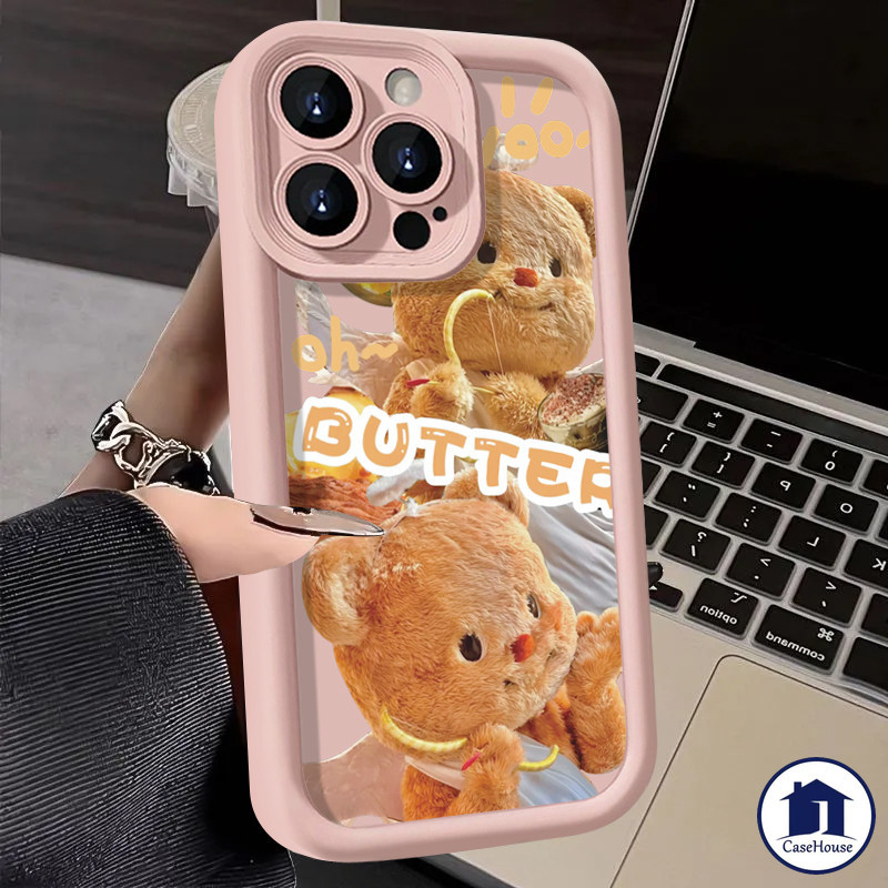 เคสหมีเนยน่ารักนุ่มเข้ากันได้สำหรับ OPPO A5s A57 A78 A77 A17 A15 A58 A38 A7 A16 A3s A54 A12 A53 A17K A18 Reno 8T