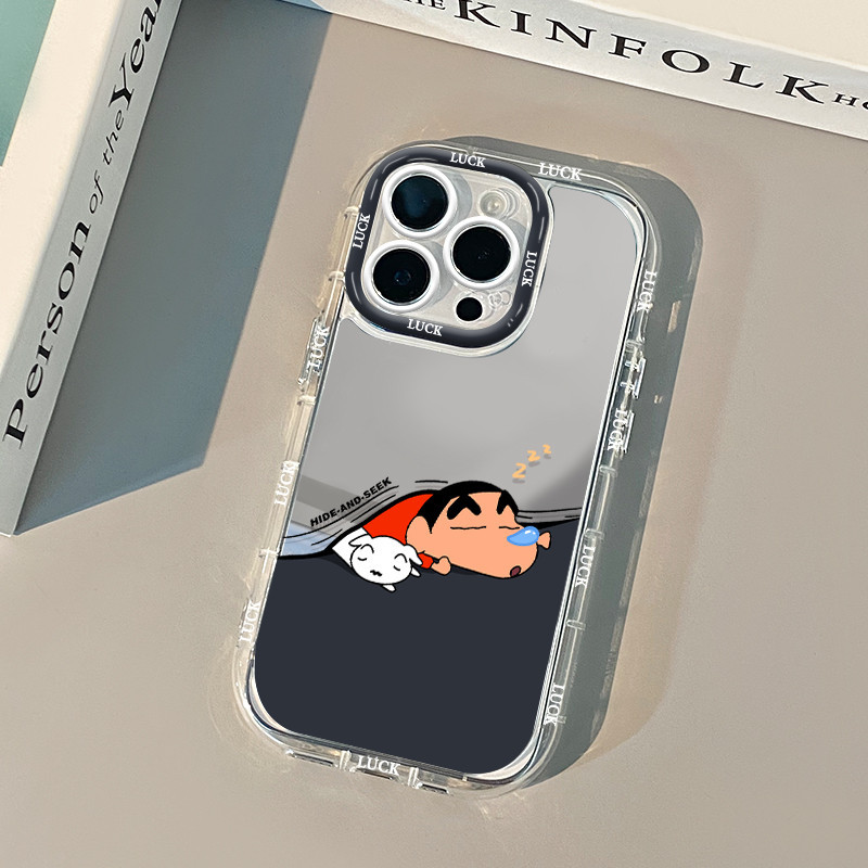 เข้ากันได้สําหรับiphone 15 14 13 12 11 Pro MAX X XR XS MAX 7 8 Plus INSน่ารักการ์ตูนกระจกเครื่องสําอางCrayon Shin Chanเคสโทรศัพท์ปกอ่อน