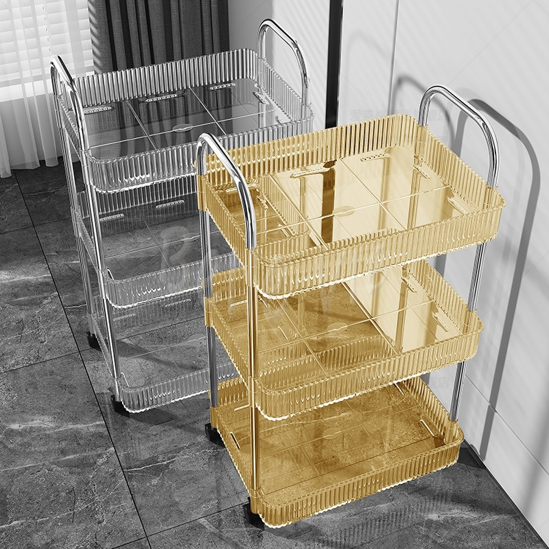 ชั้นวางเครื่องสำอางค์ BV ชั้นวางของรถเข็นพลาสติก แบบใส ชั้นวางของ 2/3/4/5 ชั้น ชั้นวางเครื่องสําอาง 