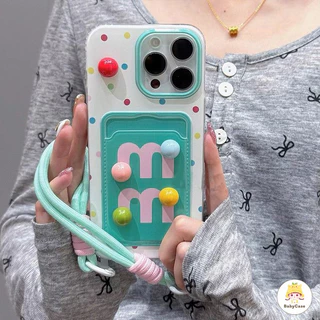 กระเป๋าสตางค์แบบมีสายคล้องรูปถั่วช็อคโกแลตสีลูกกวาด เคส IPhone 16 11 13 12 15 14 Pro Max 14 7 15 8 Plus XR X XS Max SE