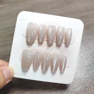 Handmade 10 ชิ้นยิ้ม Cat Eye Design เล็บปลอมพร้อม Jelly Gel