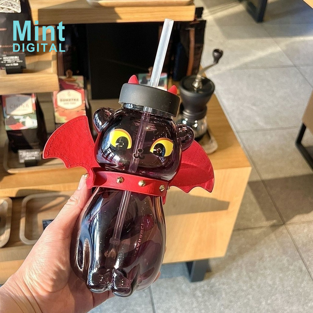Starbucks Cup 560ml Halloween Series Devil Black Cat Glass พร้อมหลอด Purple Elf Mason Office Desktop Water Cup