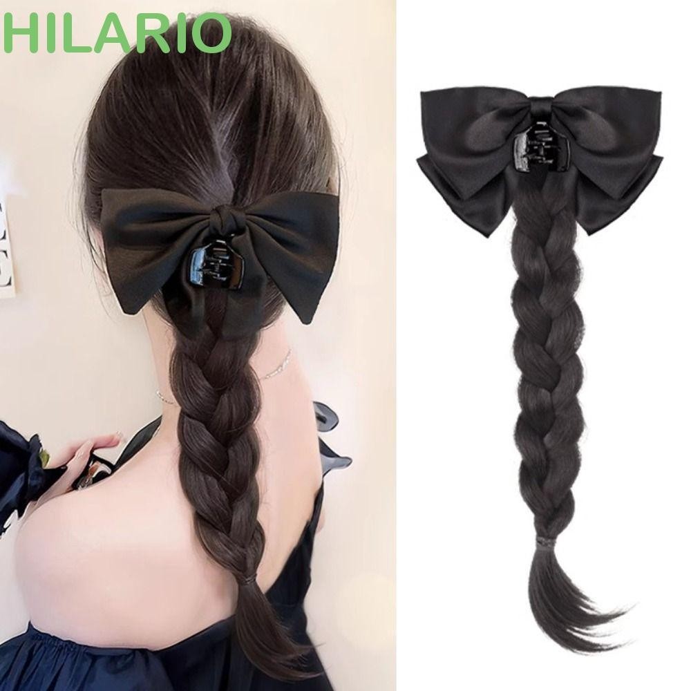 ฮิลาริโอ วิกผมหางม้าโบว์สีดํา, มวยถักผมหางม้าสูงกรงเล็บคลิปผมหางม้า, อินเทรนด์ทนความร้อนอ่อนโยนใหม่สไตล์จีนบิดถักเปียวิกผมสําหรับผู้หญิง