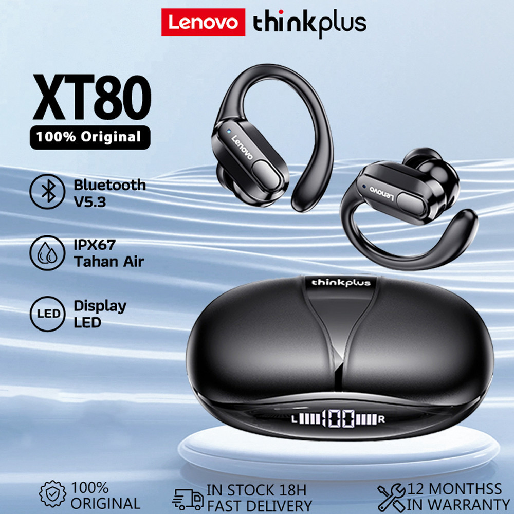 100% Original Lenovo XT80/XT60 หูฟังบลูทูธ Thinkplus หูฟังไร้สายกีฬา TWS IPX7 หูฟังกันน้ํา เหมาะสําห