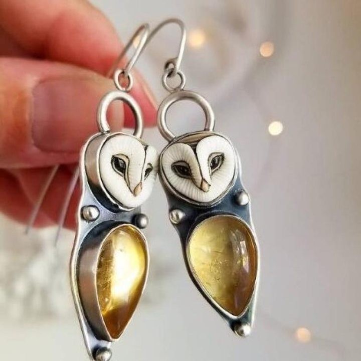 ต่างหูนกฮูก Retro Geometric Water Drop Moonstone ต่างหูที่ไม่ซ้ํากัน