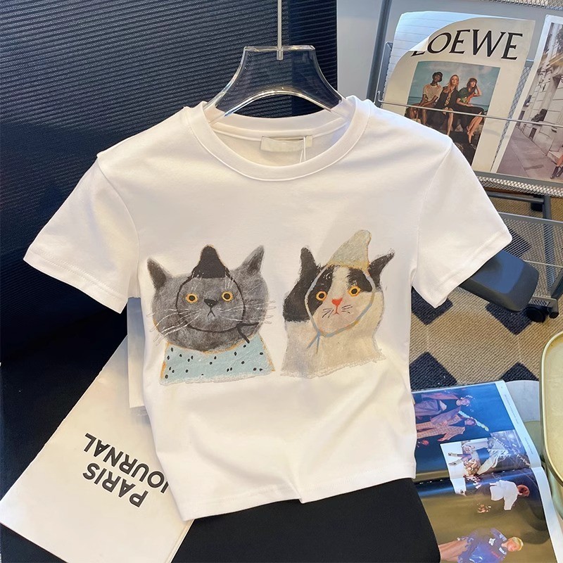 🌈พร้อมส่ง🌈 เสื้อครอปแขนสั้น ผ้าคัตคอน นิ่มใส่สบาย #แขนสั้น 100%Cotton T-shirt เสื้อยืดพิมพ์ลาย  เสื้อยืดผู้หญิง